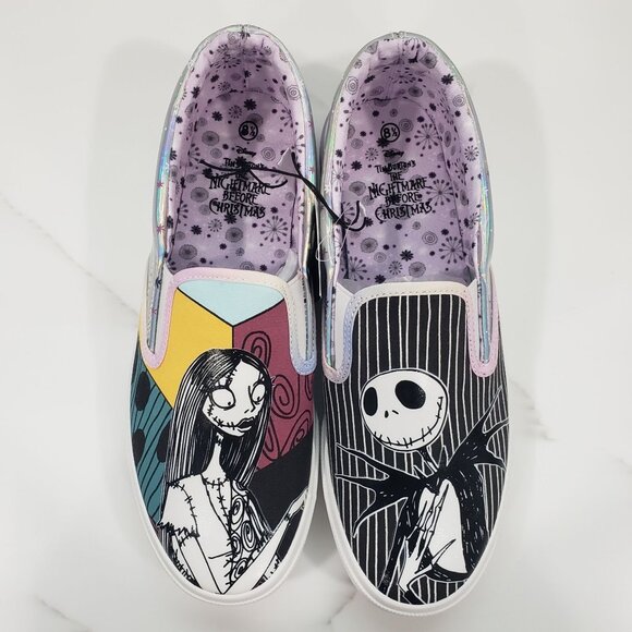 Disney Nightmare Before Christmas Jack Sally Low Top Slip-On Sneaker 8.5 NEW - Picture 1 of 11